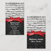 音楽ノートおよびフェイクで赤いリボン 名刺 (正面/裏面)