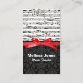 音楽ノートおよびフェイクで赤いリボン 名刺 (裏面)