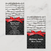 音楽ノートおよびフェイクで赤いリボン 名刺 (正面/裏面)