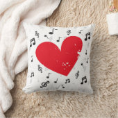 音楽ノートおよび赤いハートのグランジで白い枕 クッション (ブランケット)