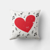 音楽ノートおよび赤いハートのグランジで白い枕 クッション (裏面)