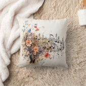音楽ノートかわいらし花カラフル抽象芸術 クッション (ブランケット)