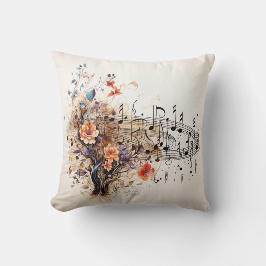 音楽ノートかわいらし花カラフル抽象芸術 クッション (正面)