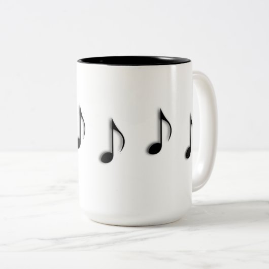 音楽ノートがコーヒーマグの間で踊る ツートーンマグカップ (正面右)