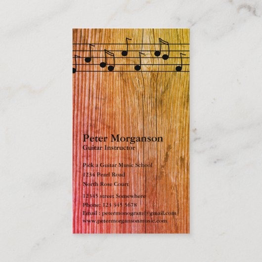 音楽ノートが付いているギターのミュージシャンの名刺 名刺 (裏面)