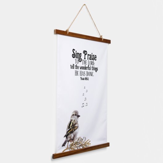 音楽ノートで鳥を歌う詩篇バイブル詩 吊り下げ型タペストリー (傾斜あり)