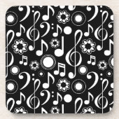 音楽ノートとクレフ、 音符記号 – 白（黒） コースター (正面)