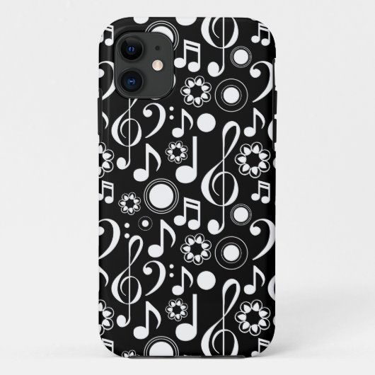 音楽ノートとクレフ、 音符記号 – 白（黒） Case-Mate iPhoneケース (裏面)