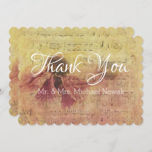 音楽ノートとデイジーありがとう サンキューカード (正面/裏面)