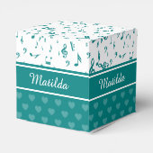 音楽ノートとハートパターンティール(緑がかった色)と白 フェイバーボックス (裏面サイド)