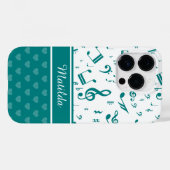 音楽ノートとハートパターンティール(緑がかった色)と白 Case-Mate iPhoneケース (裏面 (横))