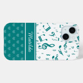 音楽ノートとハートパターンティール(緑がかった色)と白 Case-Mate iPhoneケース (裏面 (横))