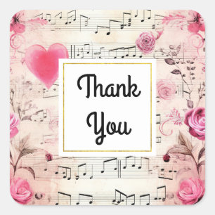 音楽ノートとバラヴィンテージデザインありがとう スクエアシール