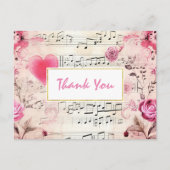 音楽ノートとバラヴィンテージデザインありがとう ポストカード (正面)