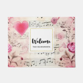 音楽ノートとバラヴィンテージデザインへようこそ ドアマット (正面)