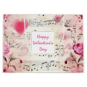 音楽ノートとバラヴィンテージデザインバレンタイン ラージペーパーバッグ (正面)