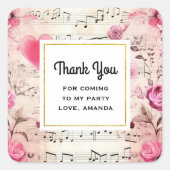 音楽ノートとバラヴィンテージパーティーありがとう スクエアシール (正面)