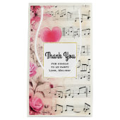 音楽ノートとバラヴィンテージパーティーありがとう スモールペーパーバッグ (正面)