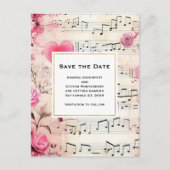 音楽ノートとバラヴィンテージ日付の保存 インビテーションポストカード (正面)