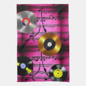 音楽ノートとレコード キッチンタオル (縦)