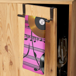 音楽ノートとレコード キッチンタオル