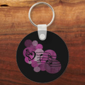 音楽ノートと水玉模様 – ピンク キーホルダー (正面)