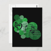 音楽ノートと水玉模様 – 明るい緑 ポストカード (正面/裏面)