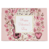 音楽ノートと花エレガントバレンタインデー ラージペーパーバッグ (正面)