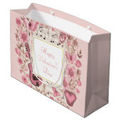 音楽ノートと花エレガントバレンタインデー ラージペーパーバッグ (裏面アングル)