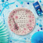 音楽ノートと花エレガント ペーパープレート (パーティー)