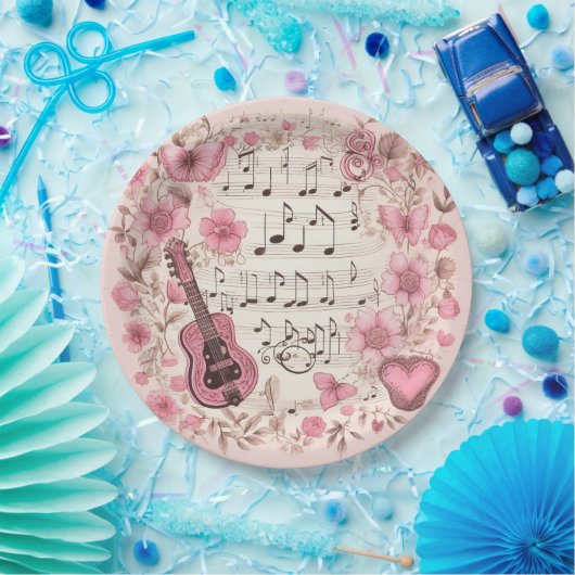 音楽ノートと花エレガント ペーパープレート (パーティー)