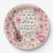 音楽ノートと花エレガント ペーパープレート (正面)