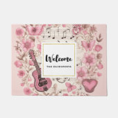音楽ノートと花レトロスタイルへようこそ ドアマット (正面)
