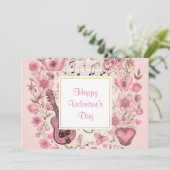 音楽ノートと花レトロスタイルバレンタイン シーズンカード (スタンド正面)