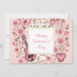 音楽ノートと花レトロスタイルバレンタイン シーズンカード