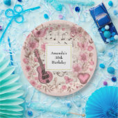 音楽ノートと花レトロスタイル誕生日 ペーパープレート (パーティー)