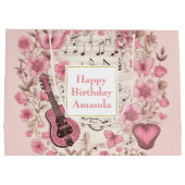 音楽ノートと花レトロスタイル誕生日 ラージペーパーバッグ (裏面)