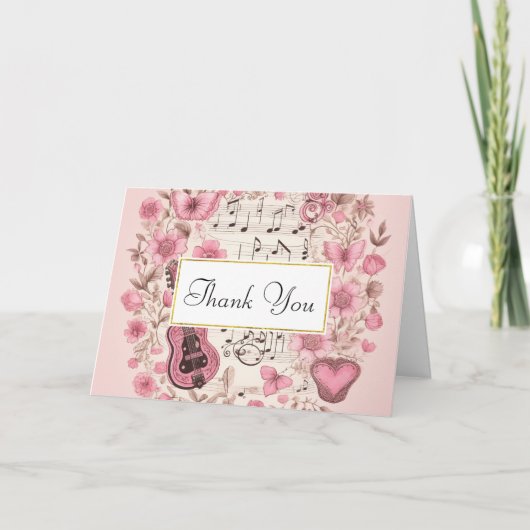 音楽ノートと花レトロスタイル サンキューカード (正面)