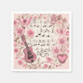 音楽ノートと花レトロスタイル スタンダードカクテルナプキン (正面)