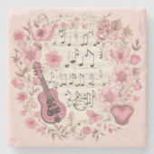 音楽ノートと花レトロスタイル ストーンコースター (正面)