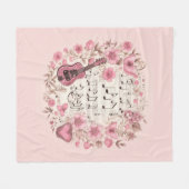 音楽ノートと花レトロスタイル フリースブランケット (正面(横))