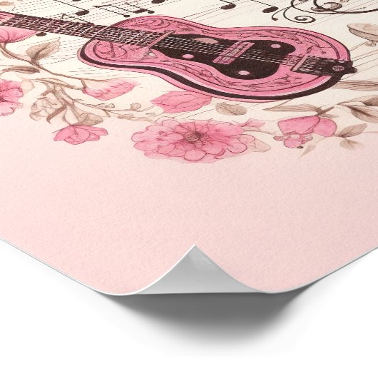 音楽ノートと花レトロスタイル ポスター (角)