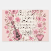 音楽ノートと花レトロスタイル ラッピングペーパーシート (正面3)