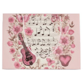 音楽ノートと花レトロスタイル ラージペーパーバッグ (正面)