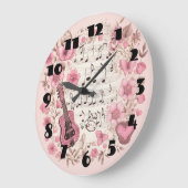 音楽ノートと花レトロスタイル ラージ壁時計 (傾斜)