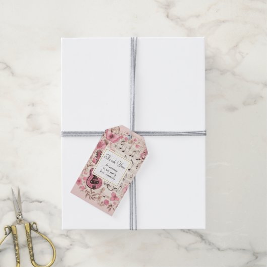 音楽ノートと花レトロパーティーありがとう ギフトタグ (より糸付き)