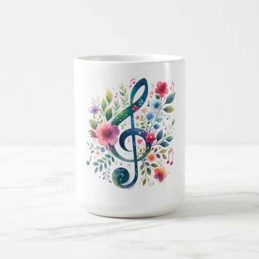 音楽ノートと花 コーヒーマグカップ (中央)