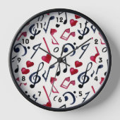 音楽ノートと記号ブラック&ホワイト 壁時計 (正面)