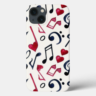 音楽ノートと記号ブラック&ホワイト iPhone 13ケース