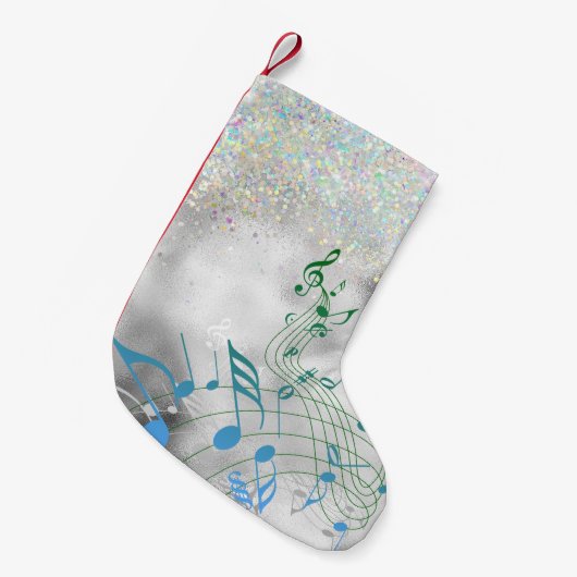 音楽ノートと輝フェイクき スモールクリスマスストッキング (正面 (吊り時))